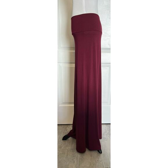 Los Angeles Boutique Solid High Waist Fold Over Jersey Long Maxi Skirt Maroon M - Picture 4 of 10